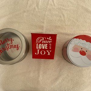 Christmas tins and pot with liner.